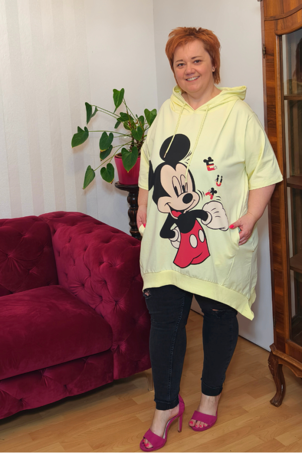 Plus size tunika s potlačou Mickeyho - žltá